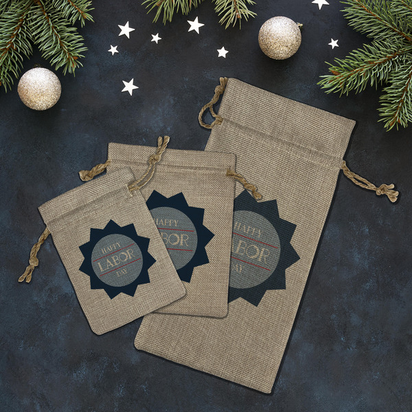 Labor Day Burlap Gift Bags - LIFESTYLE (Flat lay)