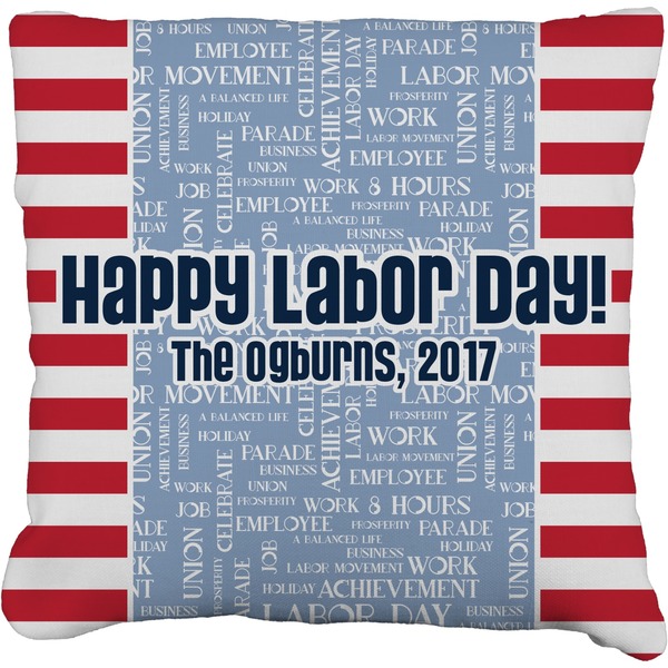 Custom Labor Day Faux-Linen Throw Pillow 18" (Personalized)