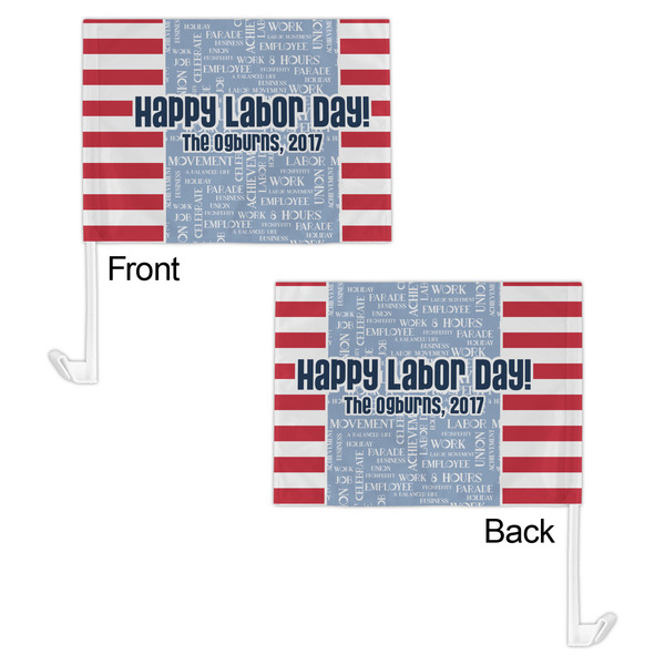 Labor Day Car Flag - 11" x 8" - Front & Back View