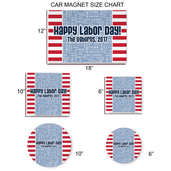 Labor Day Car Magnets - SIZE CHART