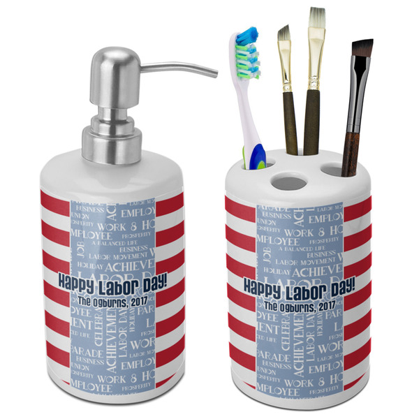Custom Labor Day Ceramic Bathroom Accessories Set (Personalized)