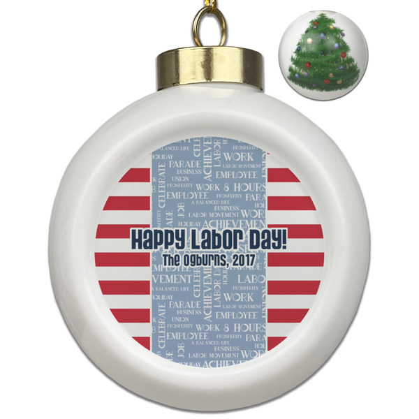 Custom Labor Day Ceramic Ball Ornament - Christmas Tree (Personalized)