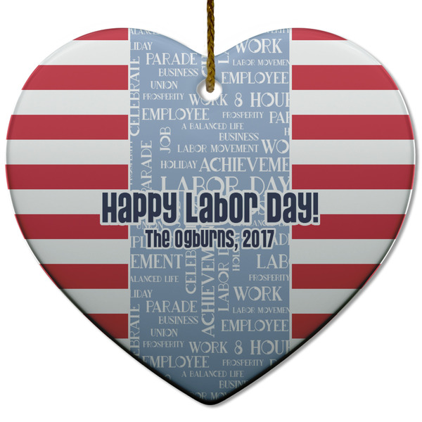 Labor Day Ceramic Flat Ornament - Heart (Front)