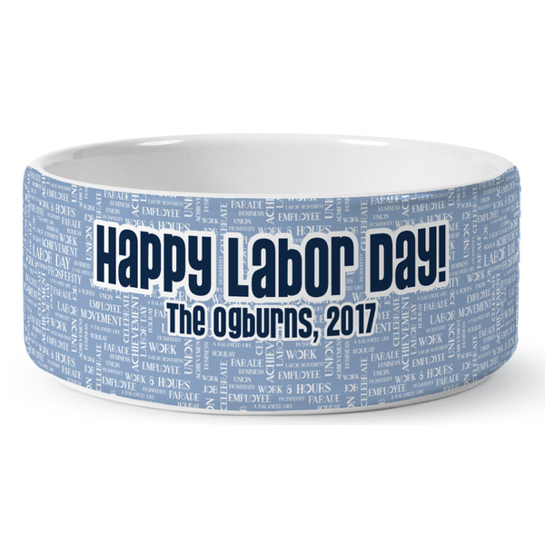 Custom Labor Day Ceramic Dog Bowl - Medium (Personalized)