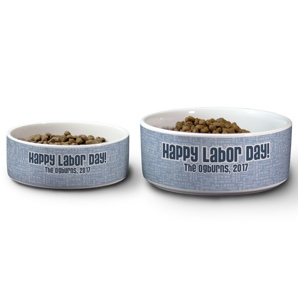 Labor Day Ceramic Dog Bowls - Size Comparison