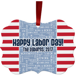 Labor Day Metal Frame Ornament - Double Sided w/ Name or Text