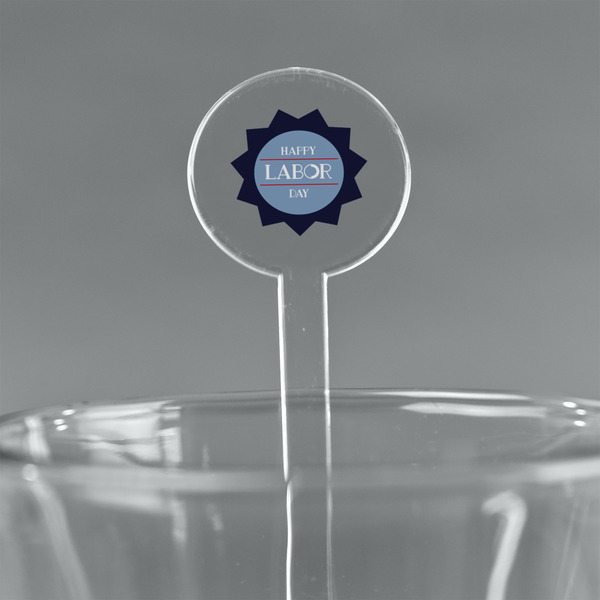 Custom Labor Day 7" Round Plastic Stir Sticks - Clear