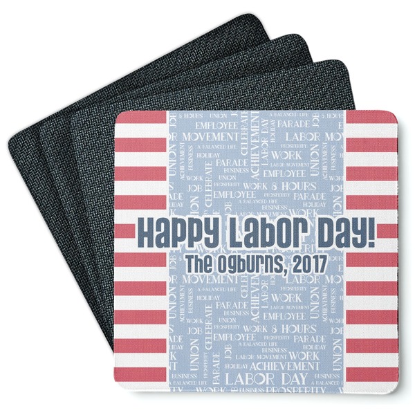 Custom Labor Day Square Rubber Backed Coasters - Set of 4 (Personalized)