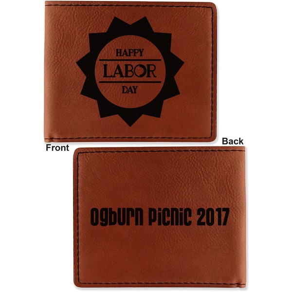 Labor Day Cognac Leatherette Bifold Wallets - Front and Back
