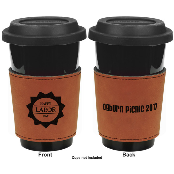 Labor Day Cognac Leatherette Mug Sleeve - Double Sided Apvl