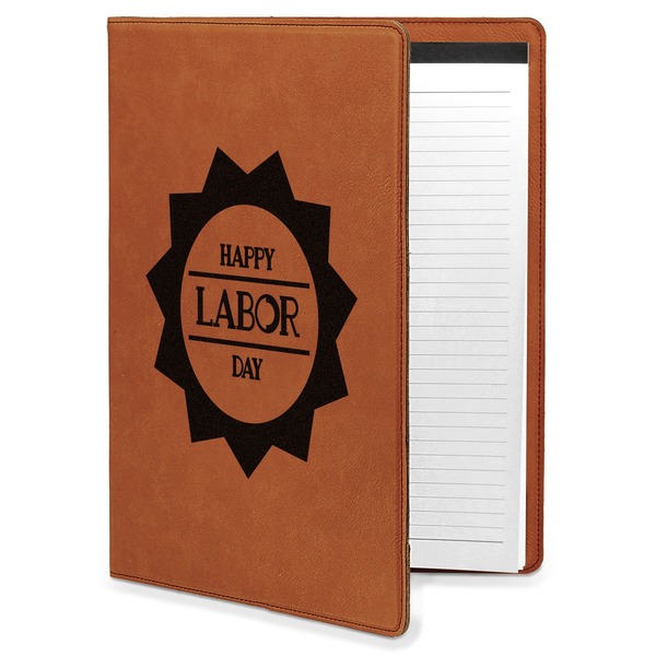 Custom Labor Day Leatherette Portfolio with Notepad - Large - Double Sided (Personalized)