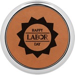 Labor Day Leatherette Round Coaster w/ Silver Edge - Single or Set