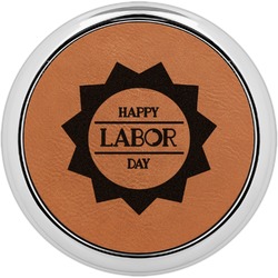 Labor Day Leatherette Round Coaster w/ Silver Edge - Single or Set (Personalized)