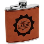 Labor Day Leatherette Wrapped Stainless Steel Flask