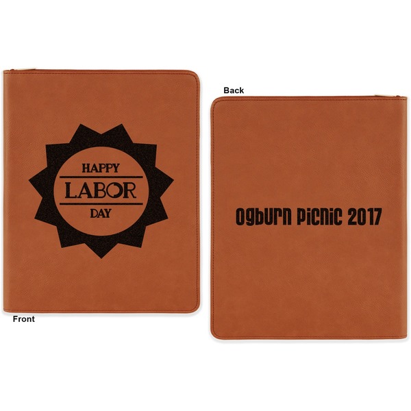 Labor Day Cognac Leatherette Zipper Portfolios with Notepad - Double Sided - Apvl