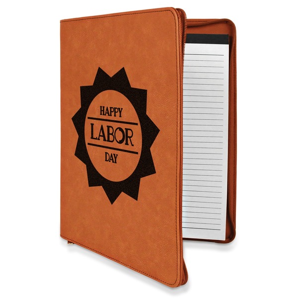 Custom Labor Day Leatherette Zipper Portfolio with Notepad