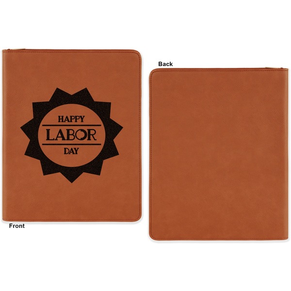 Labor Day Cognac Leatherette Zipper Portfolios with Notepad - Single Sided - Apvl