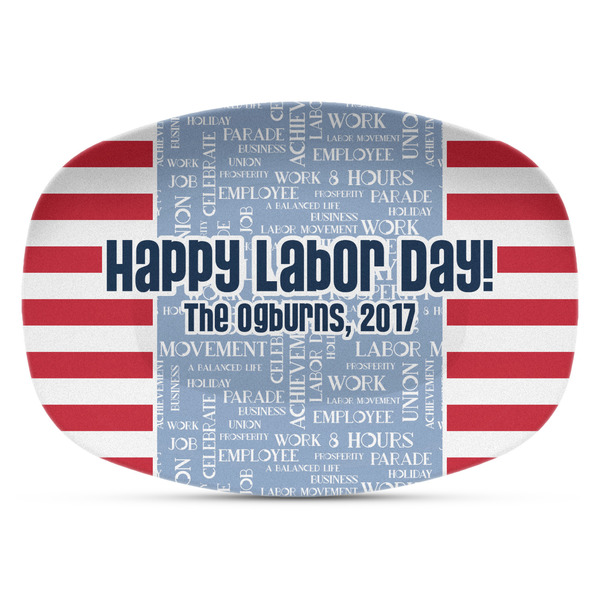 Custom Labor Day Plastic Platter - Microwave & Oven Safe Composite Polymer (Personalized)