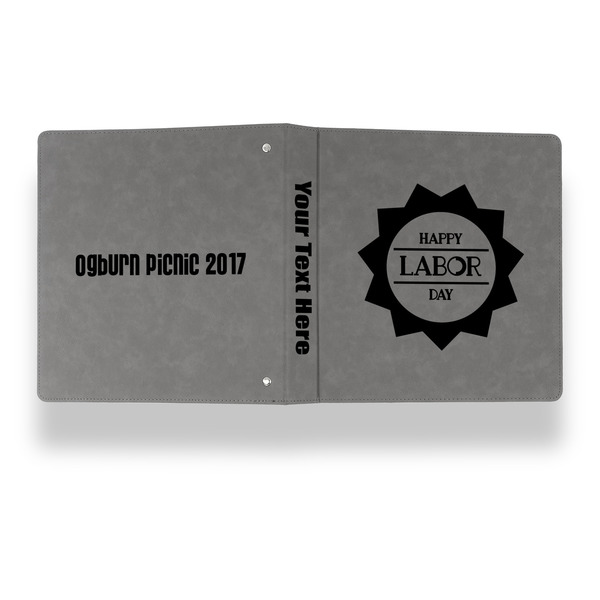 Labor Day Leather Binder - 1" - Grey - Back Spine Front View