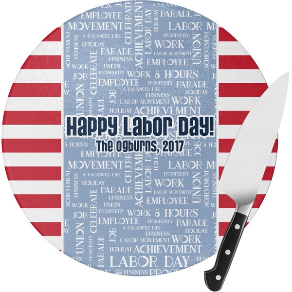 Custom Labor Day Round Glass Cutting Board - Medium (Personalized)