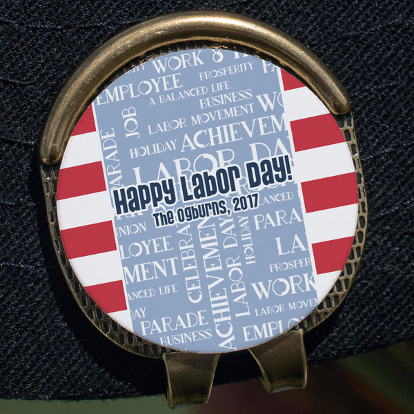 Labor Day Golf Ball Marker Hat Clip - Gold - Close Up