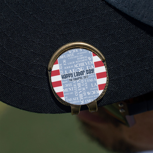 Labor Day Golf Ball Marker Hat Clip - Gold - On Hat