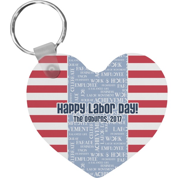 Custom Labor Day Heart Plastic Keychain w/ Name or Text