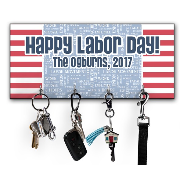 Custom Labor Day Key Hanger w/ 4 Hooks w/ Name or Text