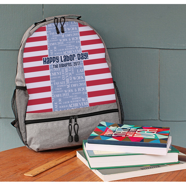 Labor Day Large Backpack - Gray - On Desk