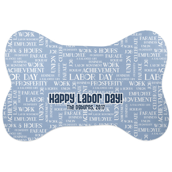 Custom Labor Day Bone Shaped Dog Food Mat (Large) (Personalized)