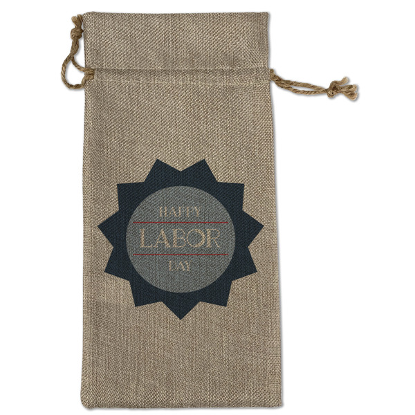 Custom Labor Day Large Burlap Gift Bag - Front