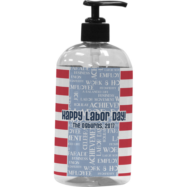 Custom Labor Day Plastic Soap / Lotion Dispenser (16 oz - Large - Black) (Personalized)