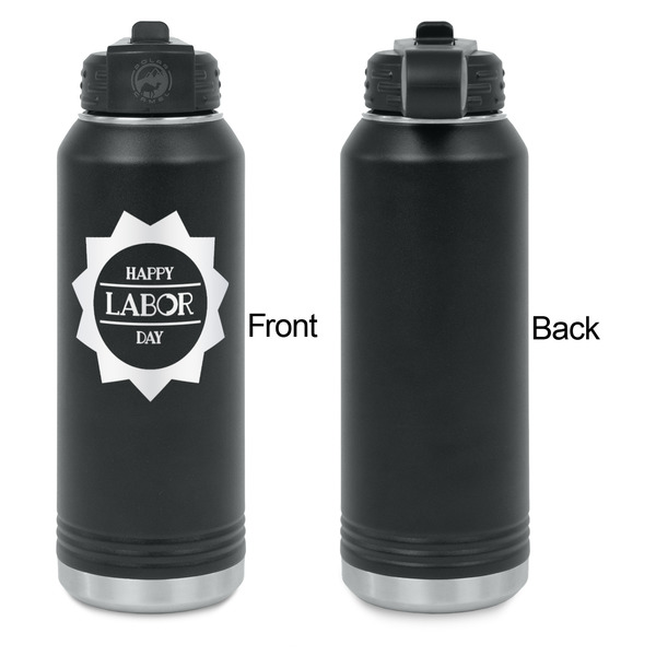 Labor Day Laser Engraved Water Bottles - Front Engraving - Front & Back View