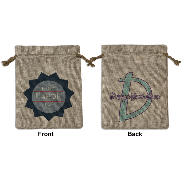 Custom Labor Day Medium Burlap Gift Bag - Front & Back (Personalized)