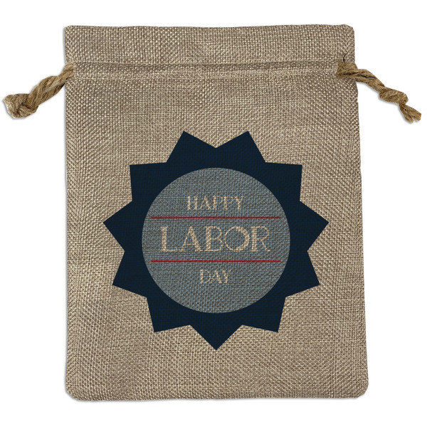 Custom Labor Day Medium Burlap Gift Bag - Front