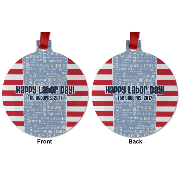 Labor Day Metal Ball Ornament - Front and Back