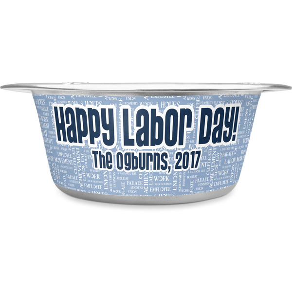 Custom Labor Day Stainless Steel Dog Bowl - Large (Personalized)