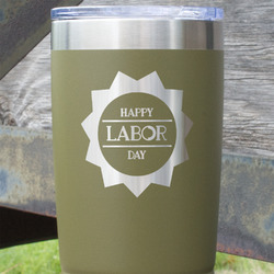 Labor Day 20 oz Stainless Steel Tumbler - Olive - Double Sided (Personalized)