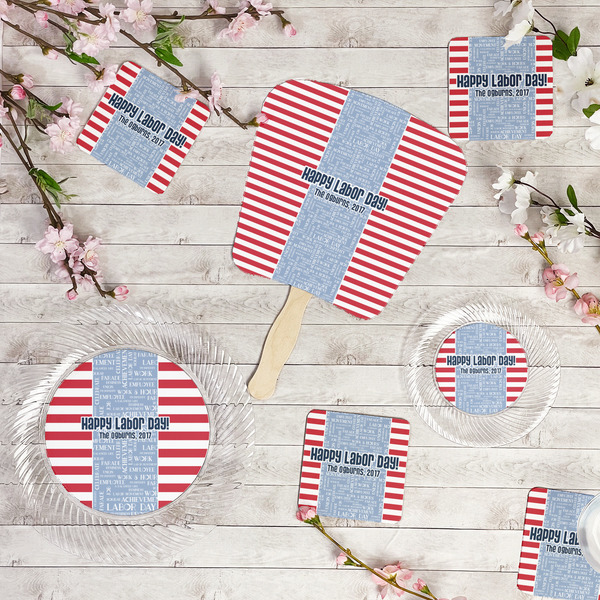 Labor Day Party Supplies Combination Image - All items - Plates, Coasters, Fans