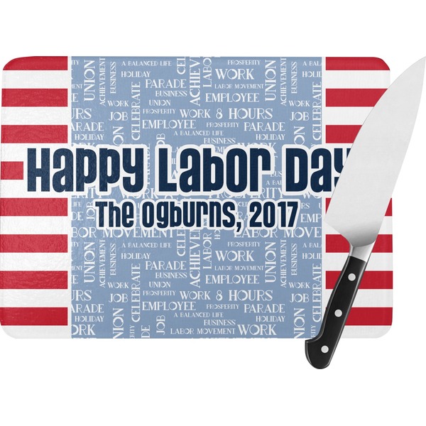 Custom Labor Day Rectangular Glass Cutting Board - Large - 15.25"x11.25" w/ Name or Text