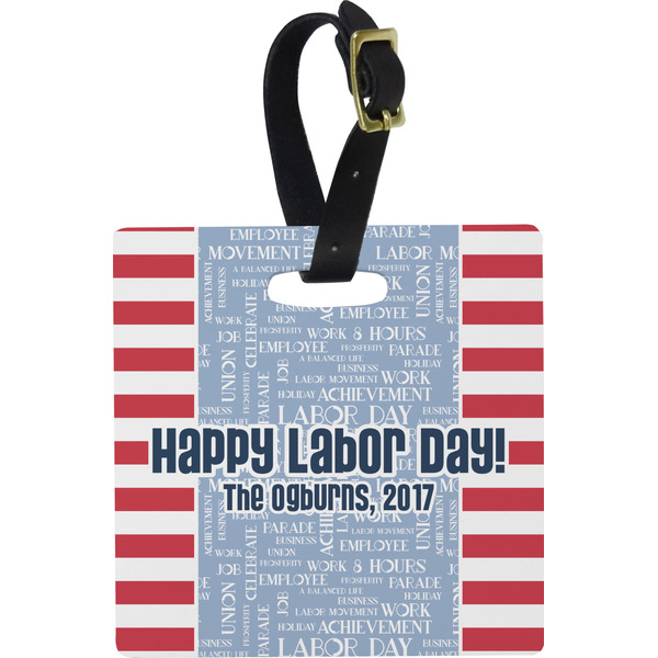 Custom Labor Day Plastic Luggage Tag - Square w/ Name or Text