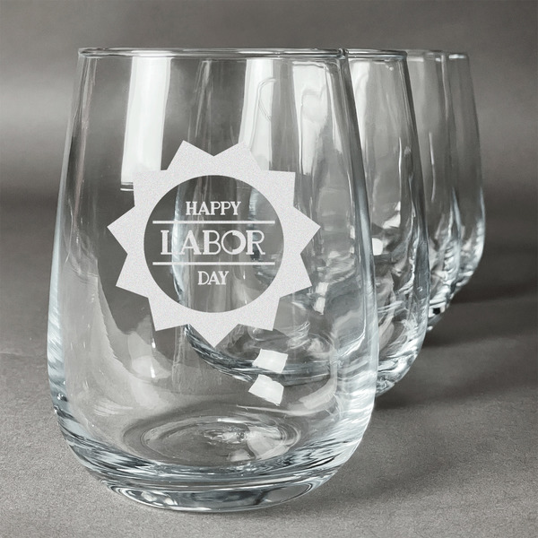 Custom Labor Day Stemless Wine Glasses (Set of 4)