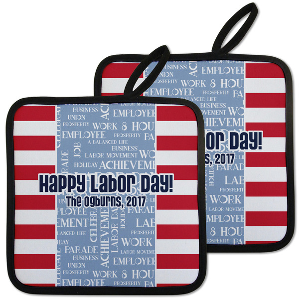 Custom Labor Day Pot Holders - Set of 2 w/ Name or Text