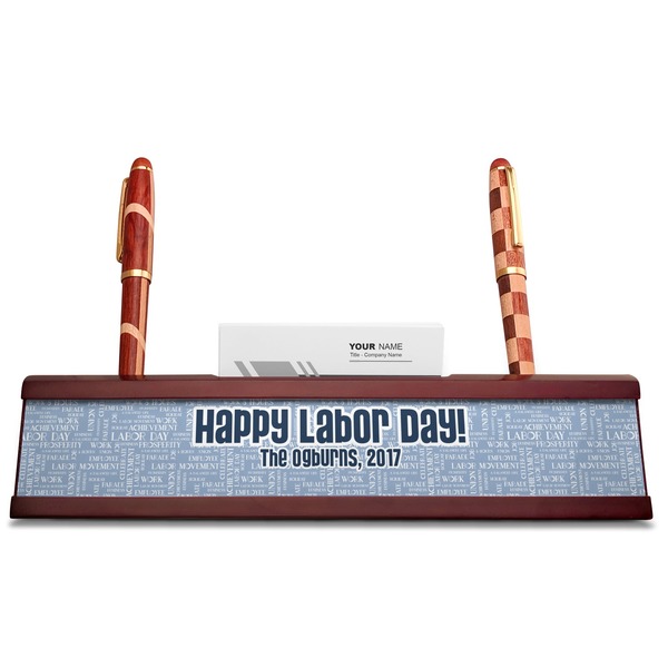 Labor Day Red Mahogany Nameplates with Business Card Holder - Straight
