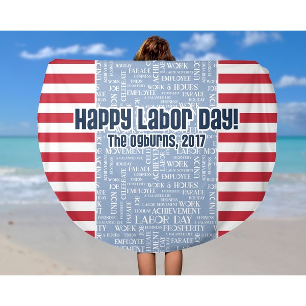Labor Day Round Beach Towel - In Use