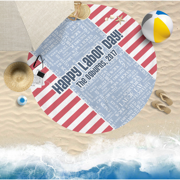 Labor Day Round Beach Towel Lifestyle