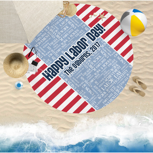 Labor Day Round Beach Towel Lifestyle