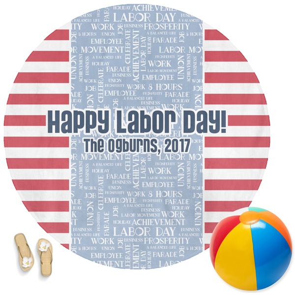 Custom Labor Day Round Beach Towel (Personalized)