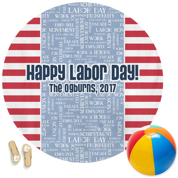 Custom Labor Day Round Beach Towel (Personalized)