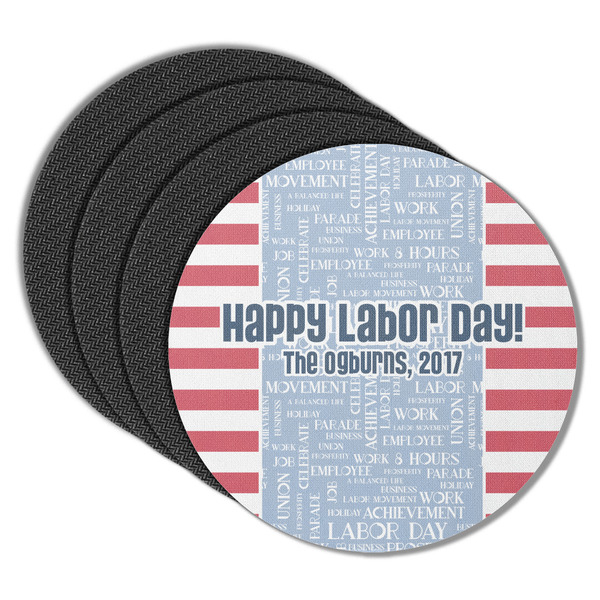 Custom Labor Day Round Rubber Backed Coasters - Set of 4 (Personalized)